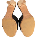 Chanel Black Leather Wooden Platform CC Emblem Mules (36)