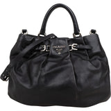 Prada Black Soft Calfskin Gathered Belt Hobo Handbag