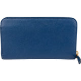 Prada Blue Saffiano Leather Zip Around Wallet