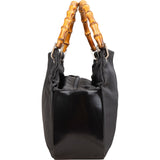 Gucci Black Leather Nylon Bamboo Top Handle Handbag