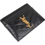 Saint Laurent Grain de Poudre Leather Chevron Card Holder