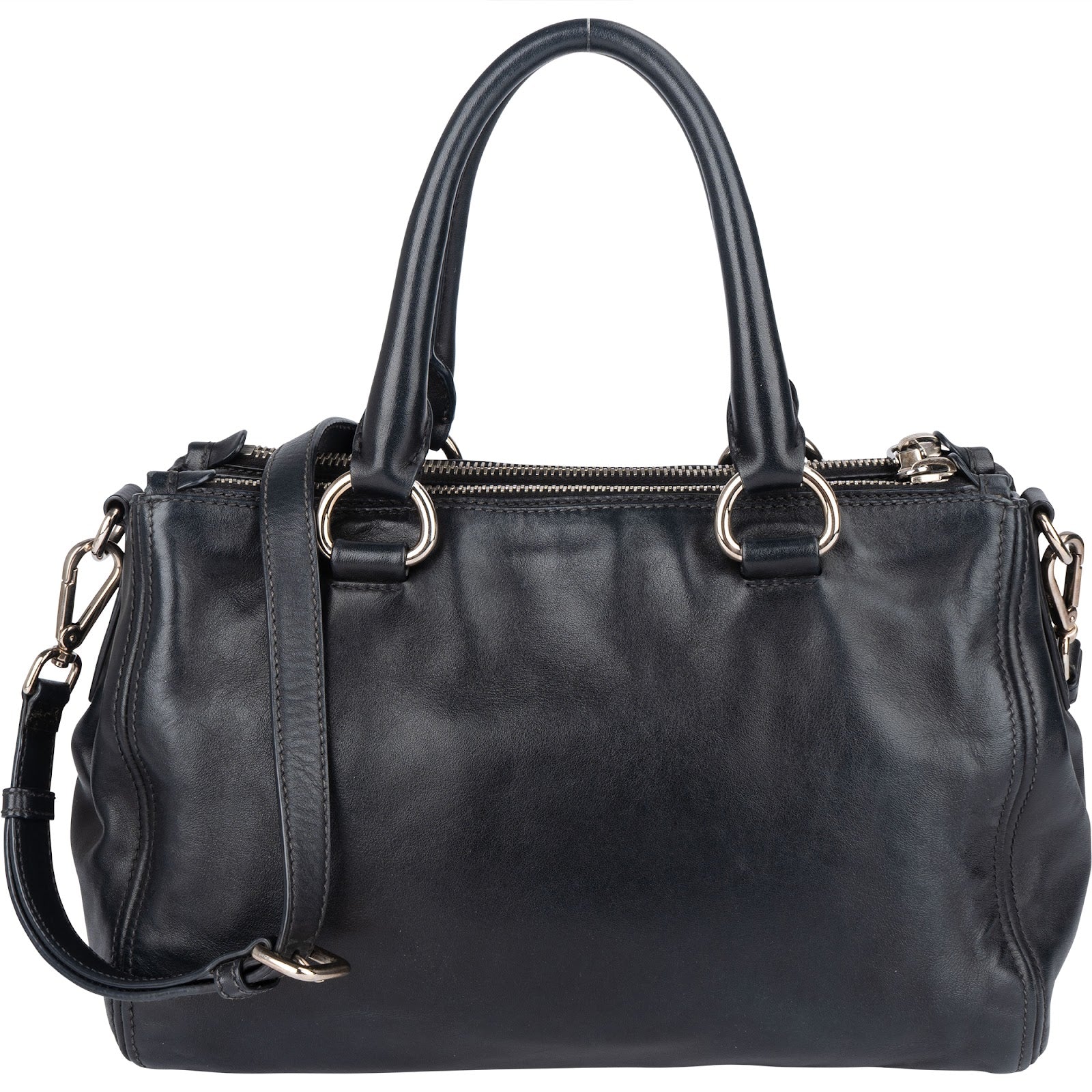 Prada Black Leather Vitello Double Zip Handbag - vintageandkickz