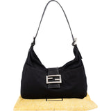 Fendi Black Cotton Baguette Buckel Shoulder Bag