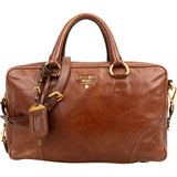 Prada Brown Vitello Leather Antic Bauletto Bag Handbag