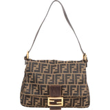 Fendi Monogram FF Zucca Canvas Baguette Mamma Hobo Shoulder Bag