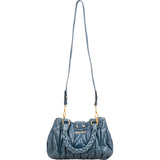 Miu Miu Blue Leather Vitello Lux Pleated Handbag
