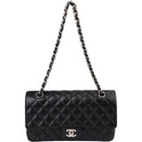 Chanel Quilted Caviar Leather Palladium Medium Double Flap Shoulder Bag