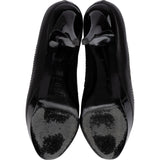 Chanel Black Leather Chain Trim Bow Cap Toe Platform Pumps (38)