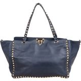 Valentino Garavani Navy Calfskin Large Rockstud Shopper Shoulder Bag