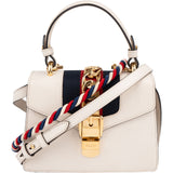 Gucci White Leather Sylvie Mini Top Handle Crossbody Handbag