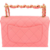 Chanel Pink Leather Quilted Lambskin Top Handle Single Flap Crossbody Bag