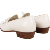 Celine White Leather Mokassins Tassel Heel Loafers (39)