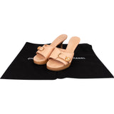 Chanel Rose Leather Wooden Platform Wood Button Mules Heels (36)