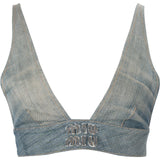Miu Miu Blue Denim Embroidered Emblem Bralette Top (IT 36)