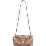 Chanel Suede Leather Chevron Patchwork Single Flap Shoulder Bag