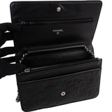 Chanel Camellia Embossed Lambskin Wallet On Chain Crossbody Bag
