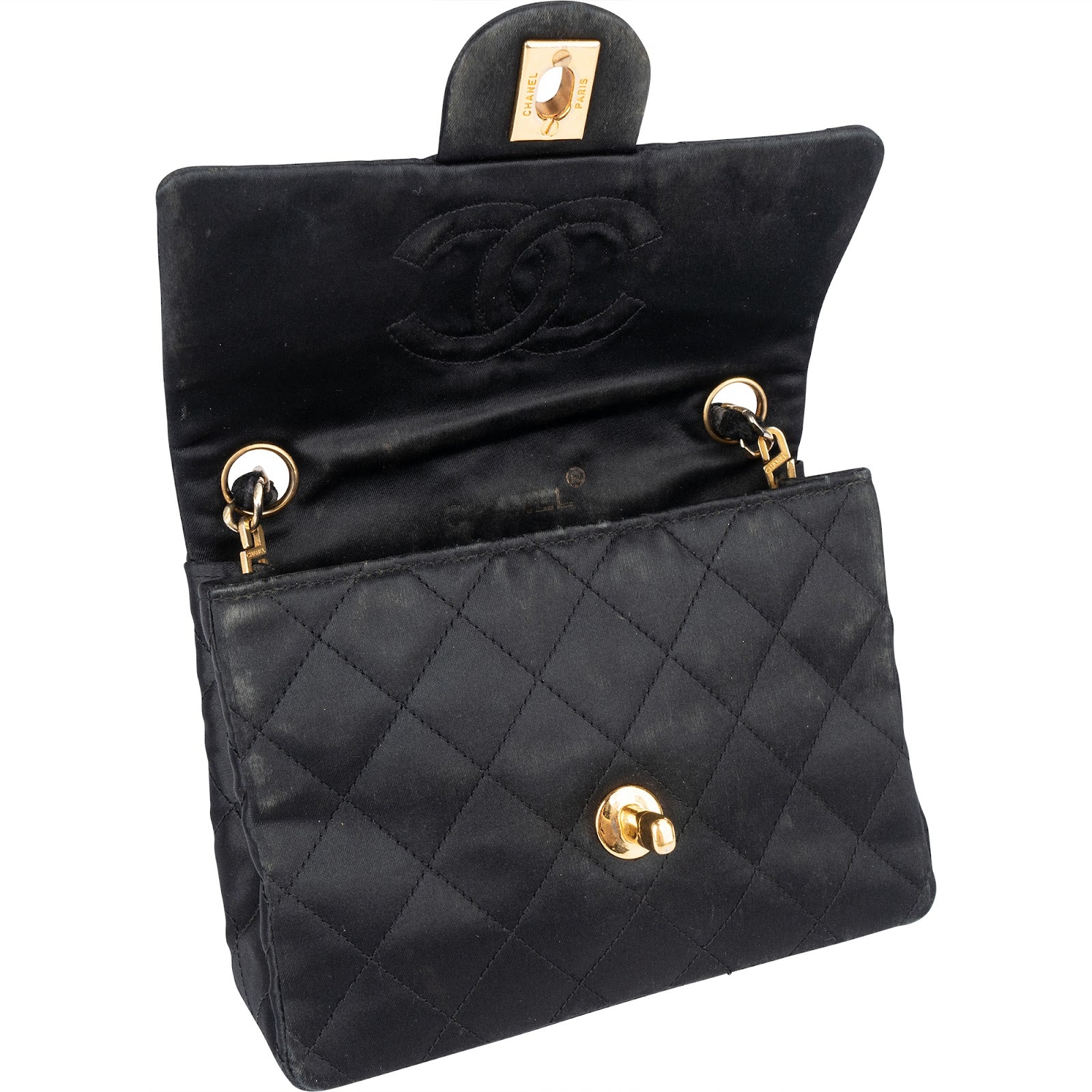 Chanel Quilted Satin Single Flap Crossbody Bag - vintageandkickz