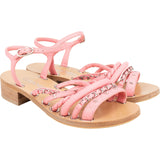 Chanel Pink Leather Woven Stitched Chain CC Strappy Sandals (37)