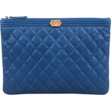 Chanel Quilted Caviar Leather CC Boy Clutch