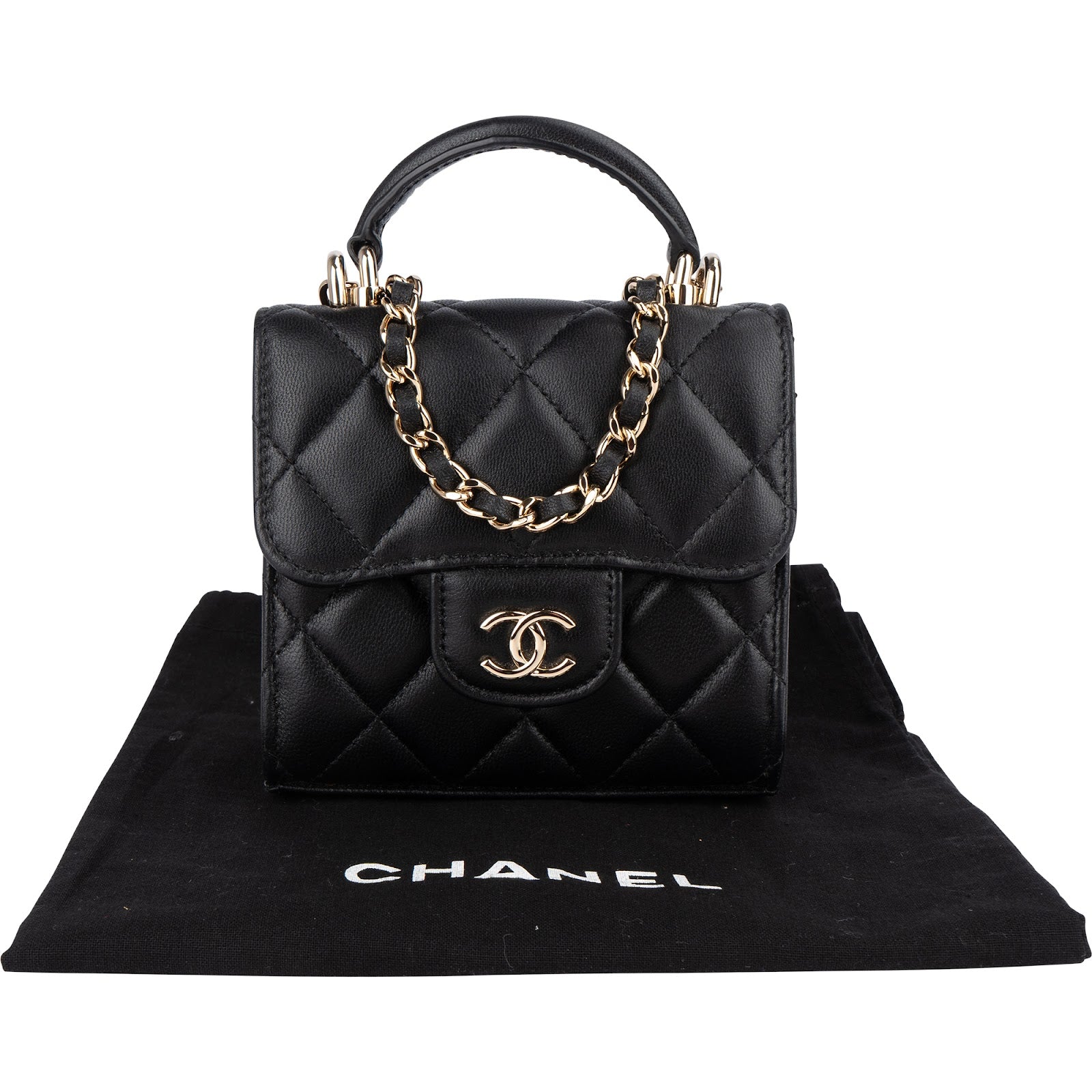 Chanel Quilted Lambskin Mini Single Flap with Top Handle Crossbody Bag - vintageandkickz