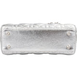 Christian Dior Metallic Silver Leather Small Lady Dior ABC Handbag