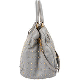 Miu Miu Grey Studded Leather Tote Handbag