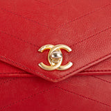 Chanel Stitched Leather Chevron Envelope Double Flap Shoulder Crossbody Bag