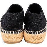 Chanel Black Sequin Tweed Leather CC Espadrilles Shoes (35)