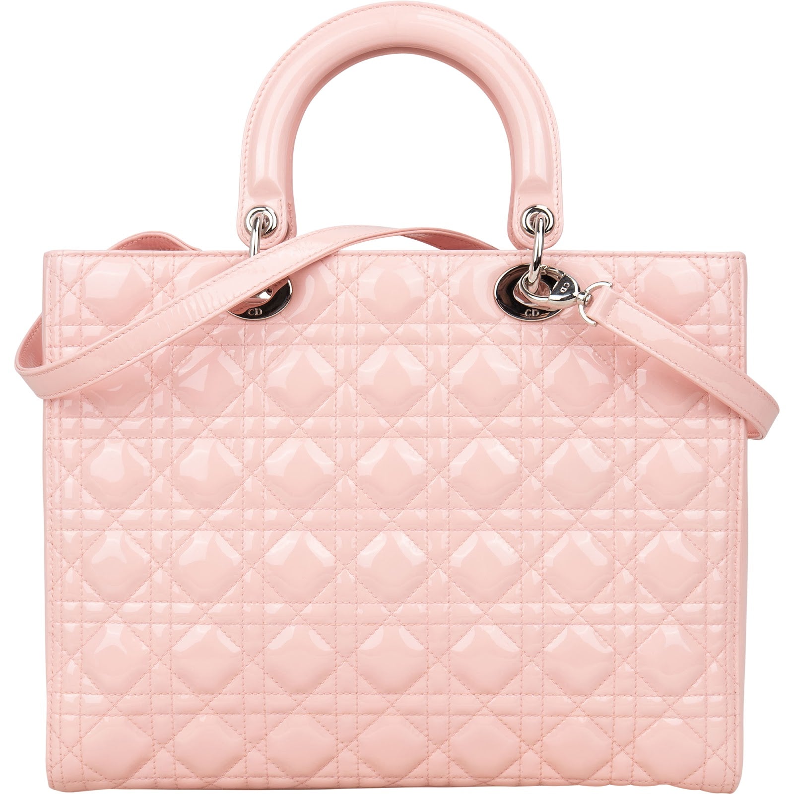 [🔄️B09 / F25] Christian Dior Pink Patent Leather Large Lady Dior Handbag - vintageandkickz
