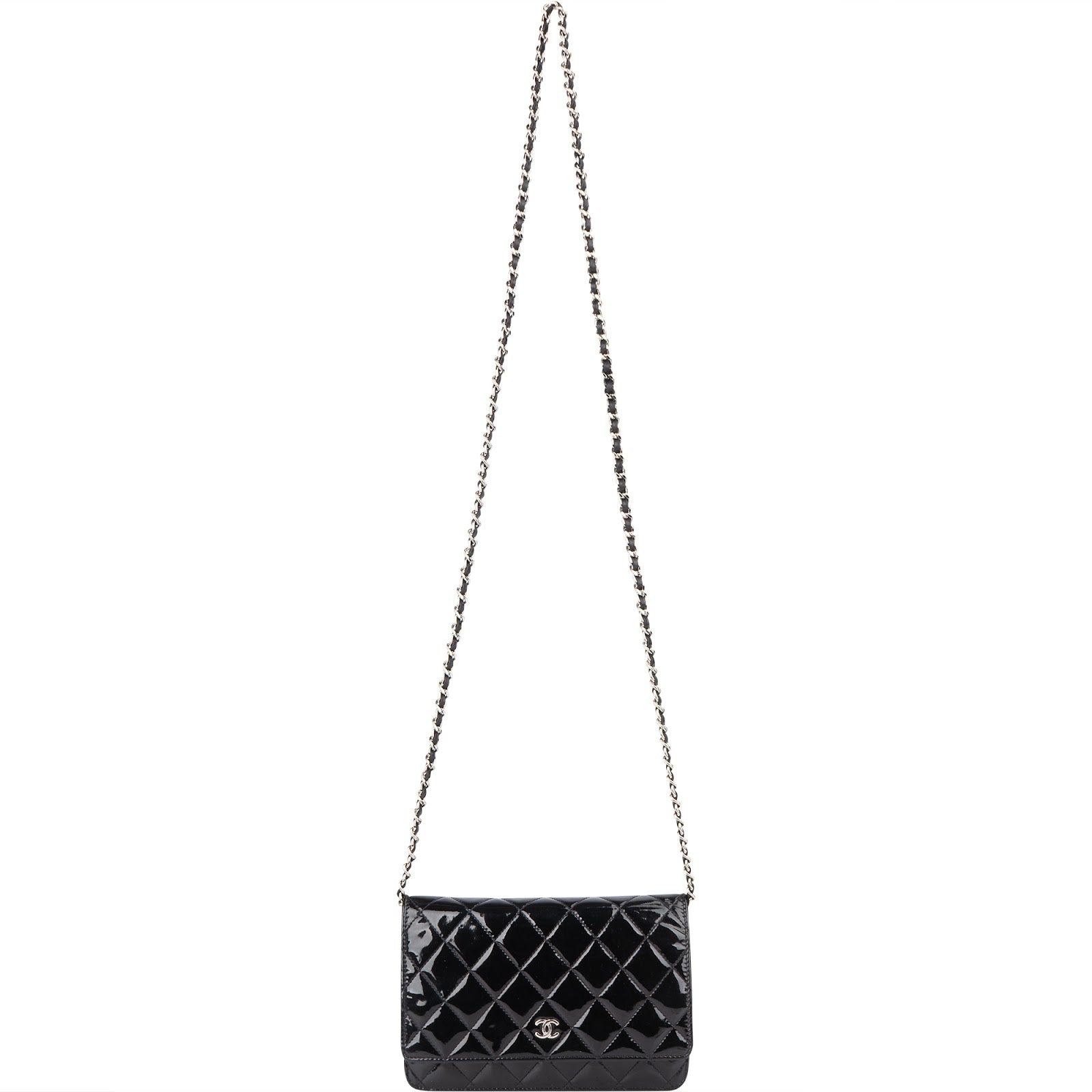 Chanel Quilted Patent Leather Wallet On Chain Crossbody Bag - vintageandkickz