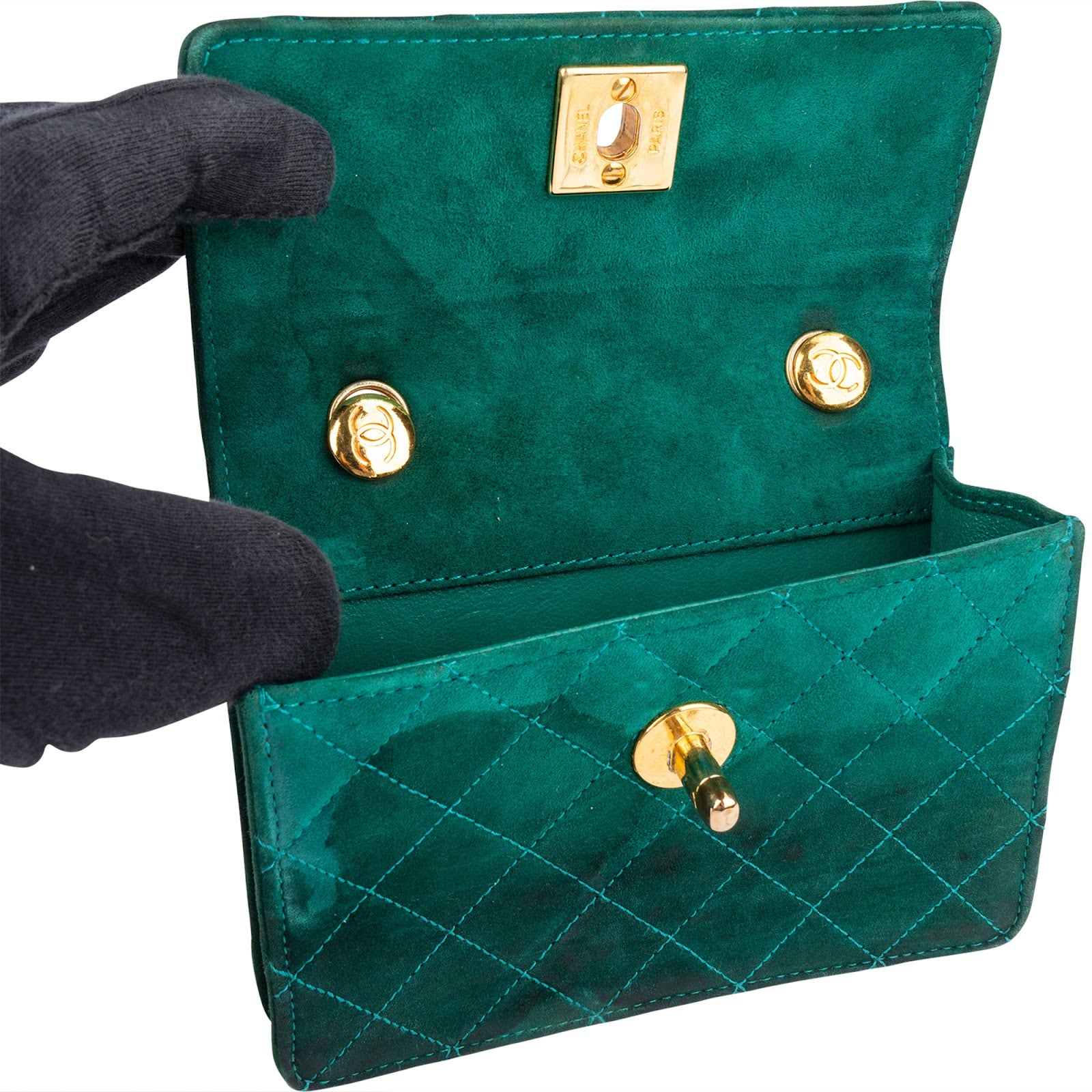 Chanel Stitching Suede 24K Gold Mini Single Flap Crossbody Bag - vintageandkickz