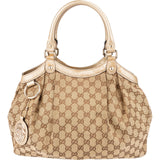 Gucci Monogram GG Canvas Metallic Leather Sukey Hobo Handbag