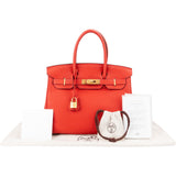 Hermès Rouge Pivoine Togo Leather Gold Birkin 30 Handbag
