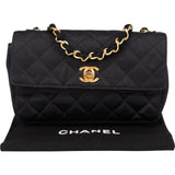 Chanel Black Quilted Satin 24K Gold Mini Single Flap Crossbody Bag