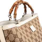 Gucci Monogram GG Canvas Patent Leather Bamboo Kids Handbag