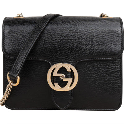 Gucci Pebbled Leather Interlocking GG Shoulder Crossbody Bag