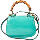 Gucci Turquoise Exotic Leather Crocodile Bamboo 1947 Mini Top Handle Crossbody Bag