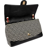 Chanel Striped Cotton Leather Single Flap Crossbody Bag