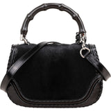 Gucci Black Leather Pony Hair New Bamboo Top Handle Crossbody Bag