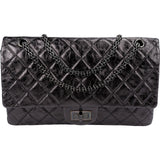 Chanel Aged Qulited Calfskin 2.55 Reissue So Black Jumbo Double Flap Crossbody Bag