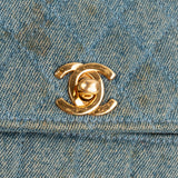 Chanel Iconic Quilted Denim 24K Gold Single Flap Runaway Shoulder Bag