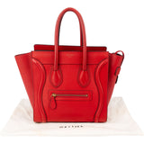 Celine Red Drummed Calfskin Leather Luggage Handbag