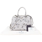 Prada Grey Saffiano Leather Floral Promenade Handbag