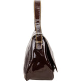 Prada Brown Vernice Saffiano Leder Saddle Flap Shoulder Bag