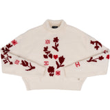 Chanel Beige Cashmere Floral Intarsia CC Turtleneck Sweater (FR40)