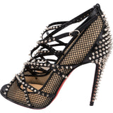 Christian Louboutin Black Leather Alarc Rete Mini Resille Studded Mesh Toe Sandals 100 Heels (35)