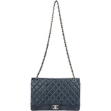 Chanel Navy Qulited Caviar Leather Maxi Double Flap Crossbody Bag