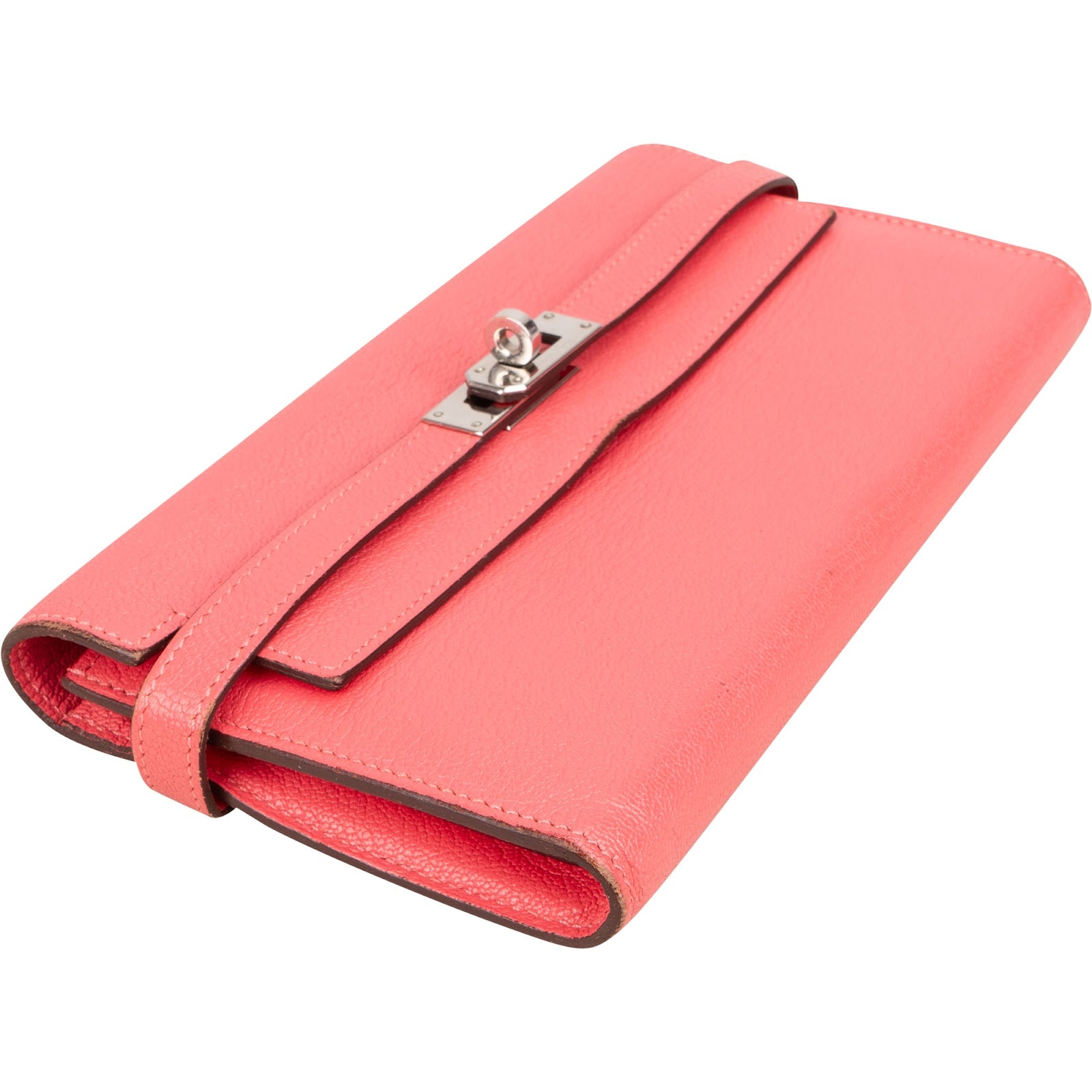 Hermès Bubble Gum Mysore Leather Kelly Wallet - vintageandkickz