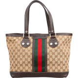 Gucci Monogram GG Canvas Web Detail Tote Shoulder Bag