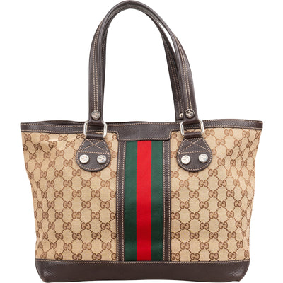 Gucci Monogram GG Canvas Web Detail Tote Shoulder Bag